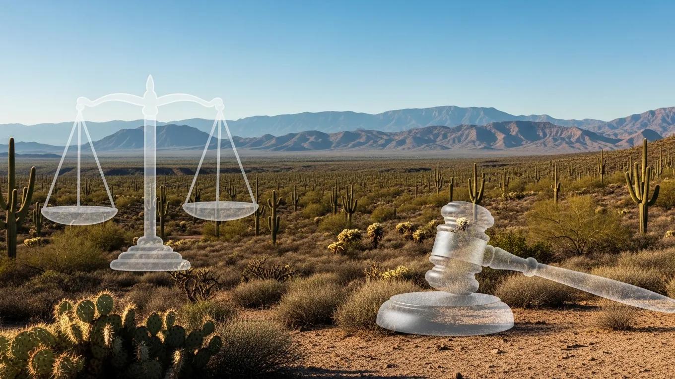 Nevada landscape with legal symbols representing personal injury law