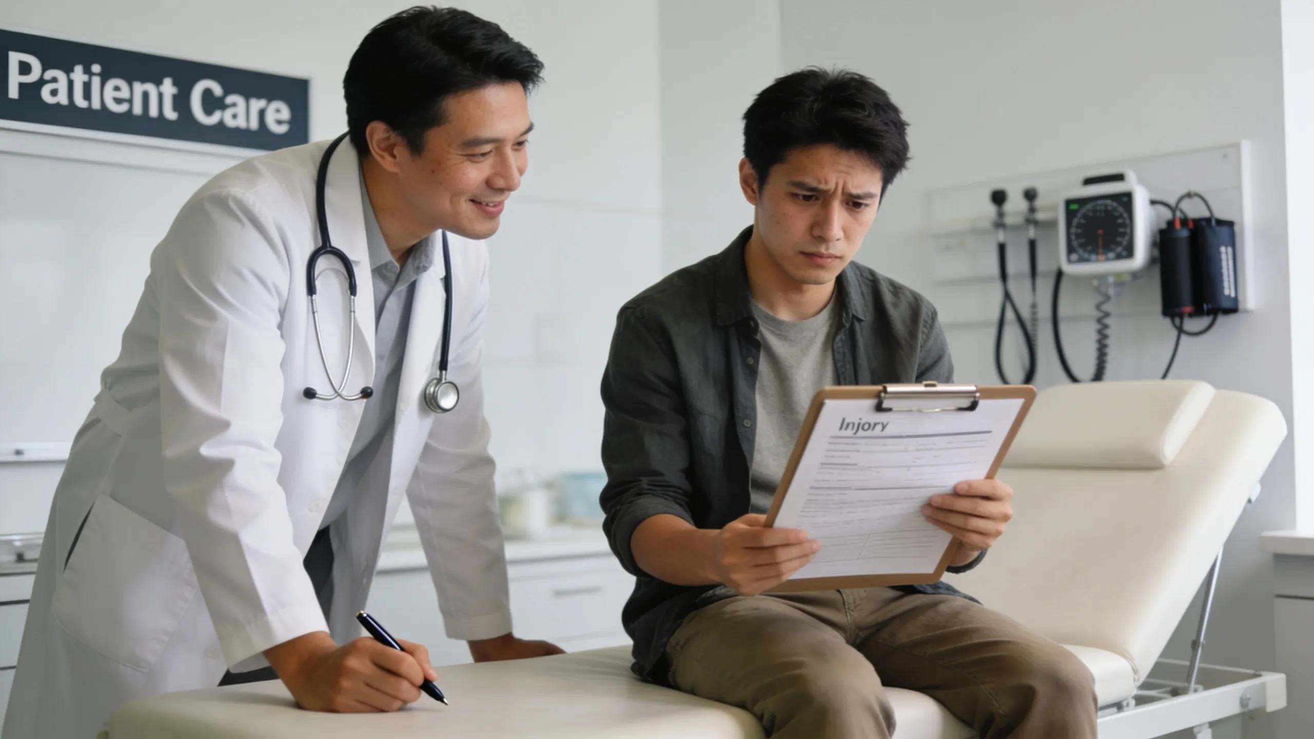 Injured shopper receiving medical evaluation and documenting their accident